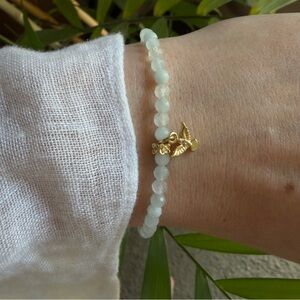 Aquamarine Gemstone Bracelet with Gold Pave Charm